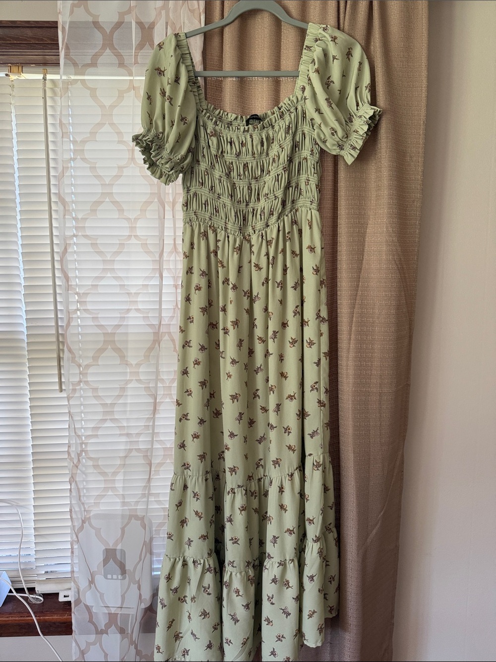Light Sage Green Floral Maxi Dress